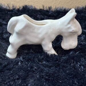 Mid Century White Ceramic Donkey Burro Small Planter Figurine